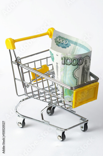 Shopping trolley with thousand rubles