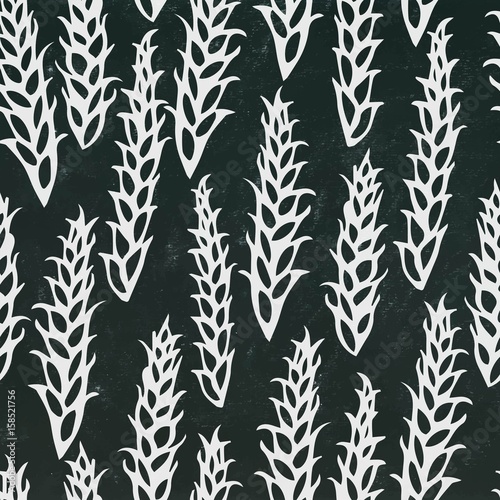 Seamless with Malt. Beer Pattern. Isolated on a Black Chalkboard Background. Realistic Doodle Cartoon Style Hand Drawn Sketch Vector Illustration.