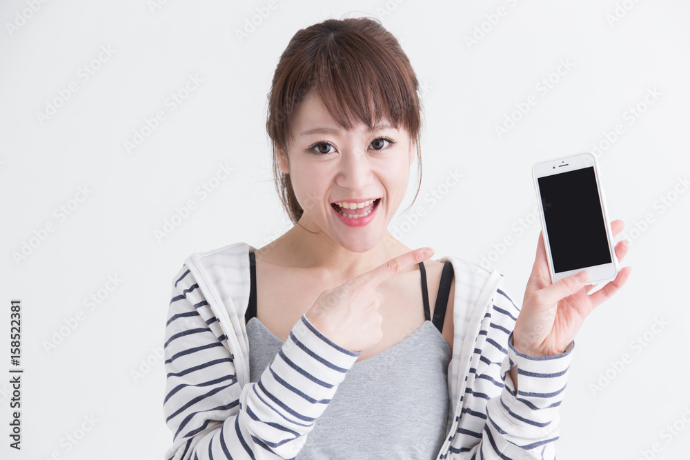 スマホ・女性(白バック) スマホ・女性(白バック)