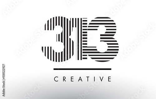 313 Black and White Lines Number Logo Design.