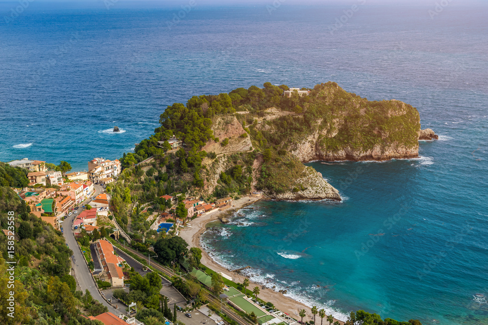 Taormina, Sicily - Beautiful landscape view of Mazzaró beach and turquoise sea water