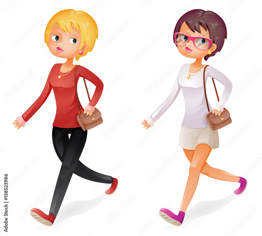 Cute Fashion Girl Walking Character Isolated Icon 3d Cartoon Design Vector Illustration Cute Fashion Girl Walking Character Isolated Icon 3d Cartoon Design Vector Illustration