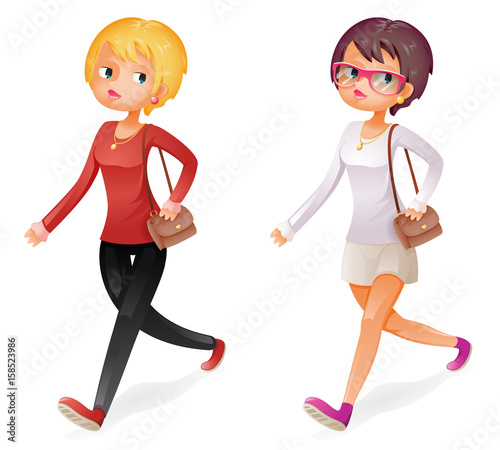 Cute Fashion Girl Walking Character Isolated Icon 3d Cartoon Design Vector Illustration