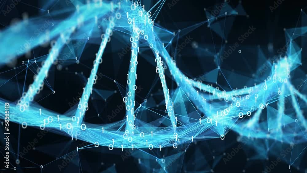 Abstract representation of digital binary polygon plexus DNA molecule . For visuals, biology, biotechnology, chemistry, science, Medicine, cosmetics or as motion background. Seamless Loop.
