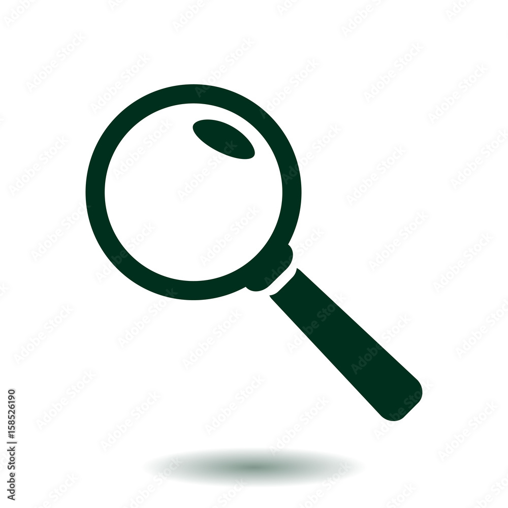 Icon of loupe. Search button. Magnifying glass. Flat design style. Icon of loupe. Search button. Magnifying glass. Flat design style.