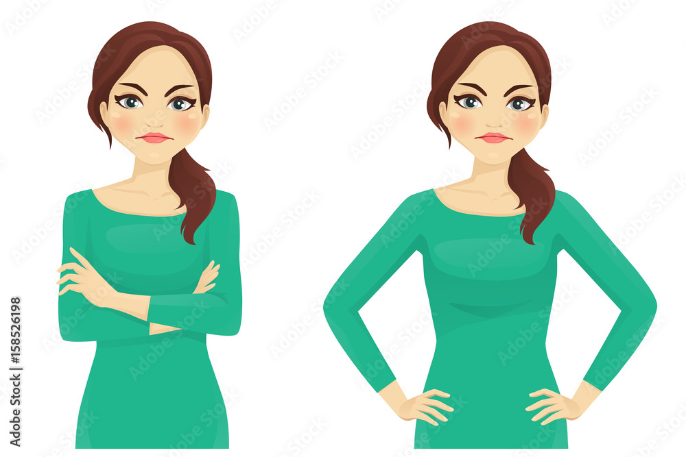 Woman angry emotion in different poses vector Woman angry emotion in different poses vector