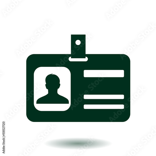 Identification card icon. Conference participant badge. Flat design style. 