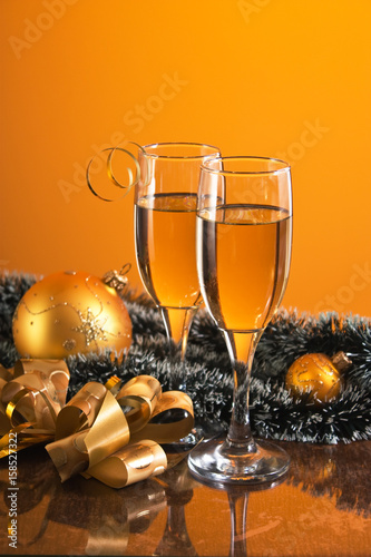  glasses of wine and Christmas decoration