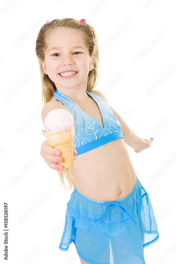 Girl: Child Offers Strawberry Ice Cream Cone Girl: Child Offers Strawberry Ice Cream Cone