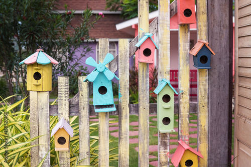 Bird house made of wood and painted colorful © tapui