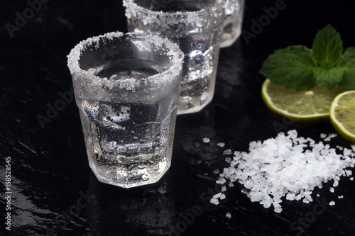 Tequila shots with salt and lime