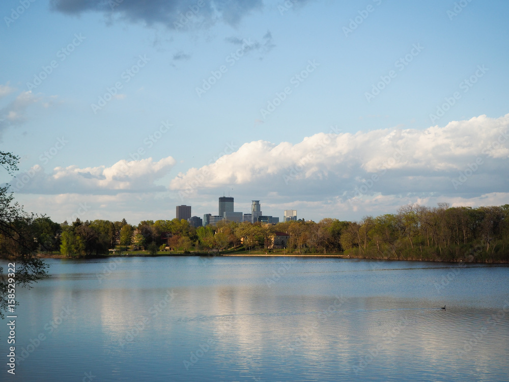 Minneapolis Minnesota skyline from Lake of the Isles