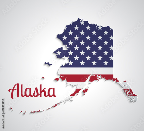 Map of the State of Alaska with American flag