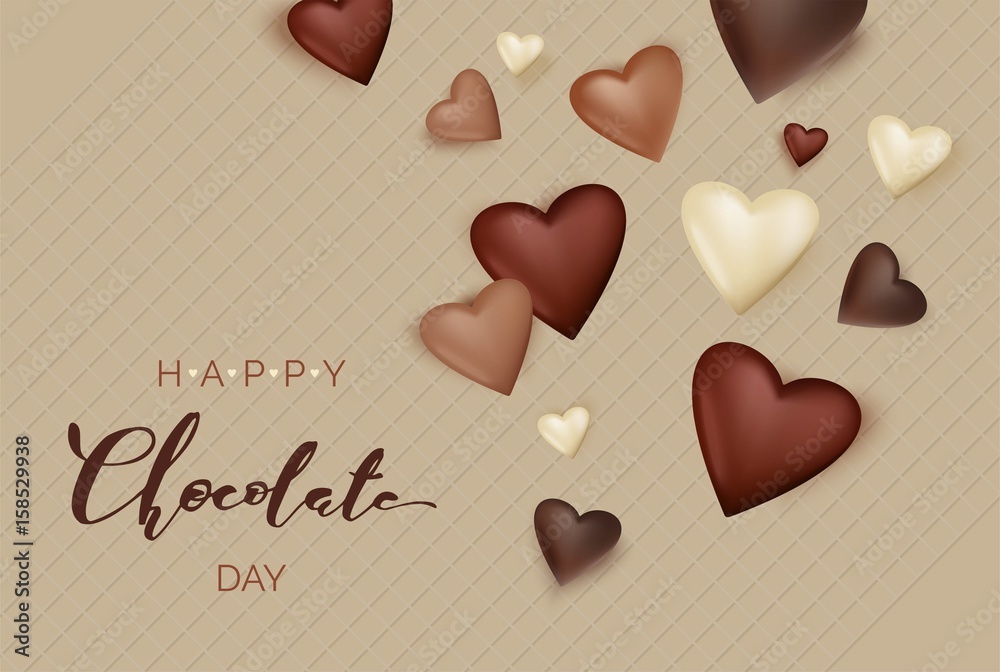 Chocolate hearts on waffle background. Chocolate day poster. Vector  illustration Stock Vector | Adobe Stock