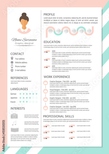 Feminine resume with infographic design. Stylish CV set for women. Clean vector.