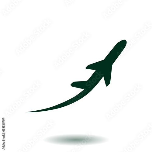 Airplane flight tickets air fly travel takeoff silhouette element. Plane symbol. Travel icon. Flat design.