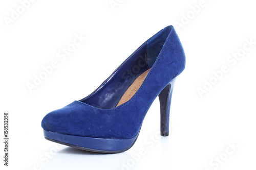 Blue high heel shoe on isolated white background.