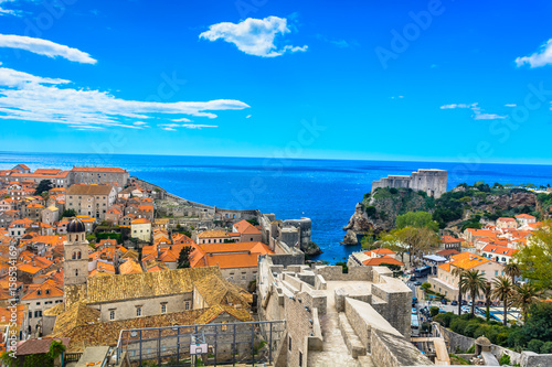 Dubrovnik colorful scenery. / Scenic aerial view on Dubrovnik town in Croatia, popular summertime resort in Europe, Mediterranean. 