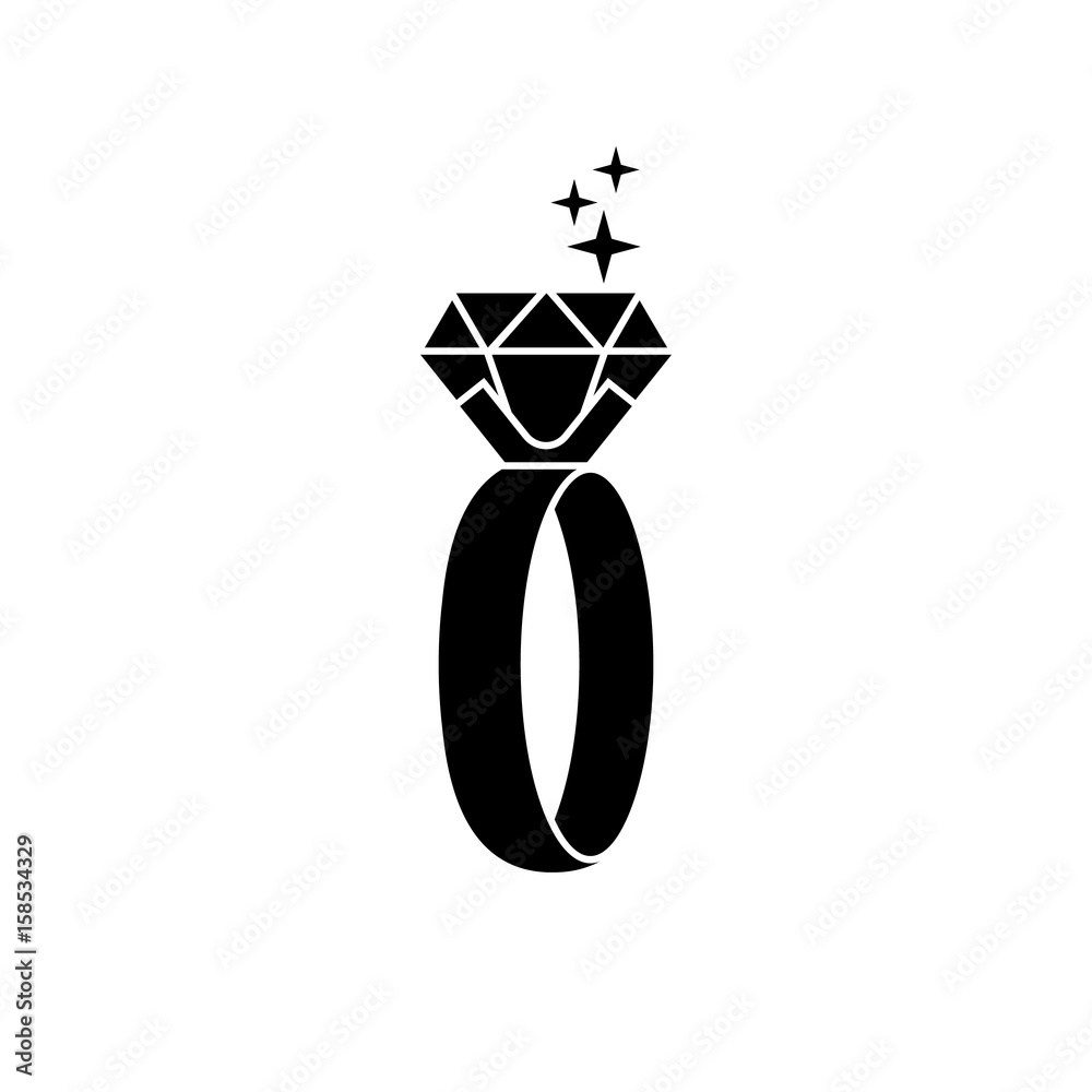 Ring with ruby black icon. Precious stone pictogram. Wedding jewelry silhouette. Vector illustration flat design. Isolated on white background.
Ring with ruby black icon. Precious stone pictogram. Wedding jewelry silhouette. Vector illustration flat design. Isolated on white background.
