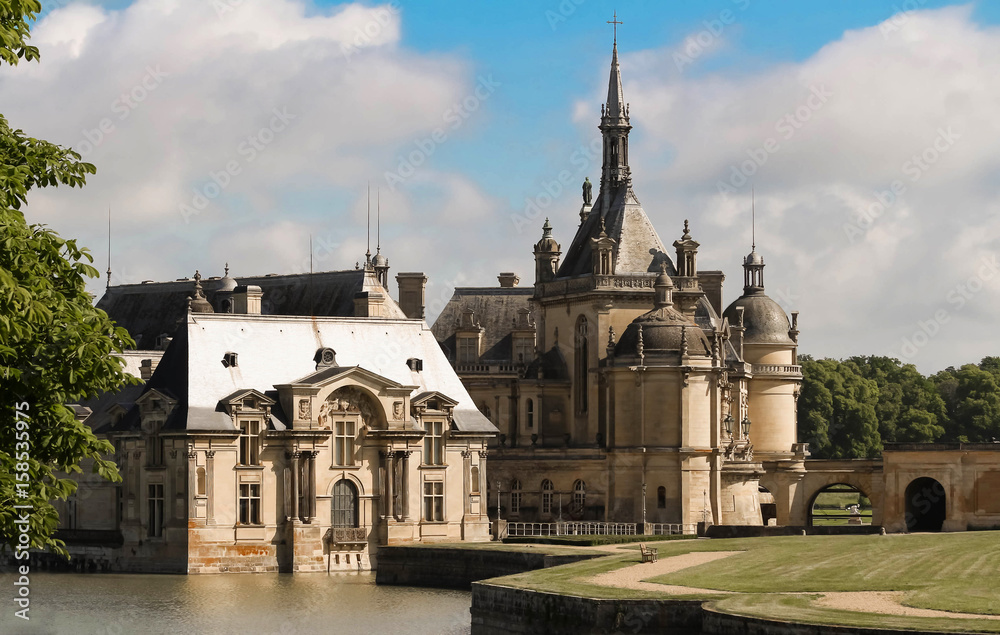 The castle of Chantilly is historical and architectural monument, France.
