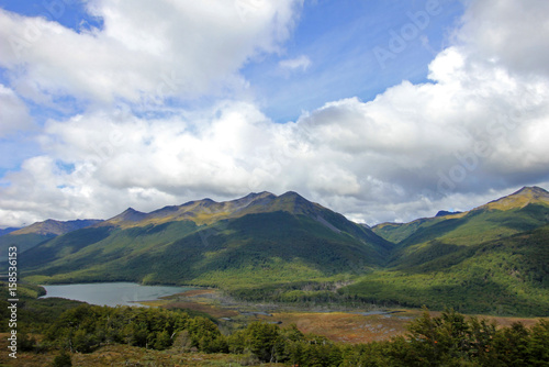 Autumn colored landscape near Fagnano lake along the road to Puerto Williams, Tierra Del Fuego, Patagonia, Chile © reisegraf