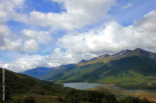 Autumn colored landscape near Fagnano lake along the road to Puerto Williams, Tierra Del Fuego, Patagonia, Chile