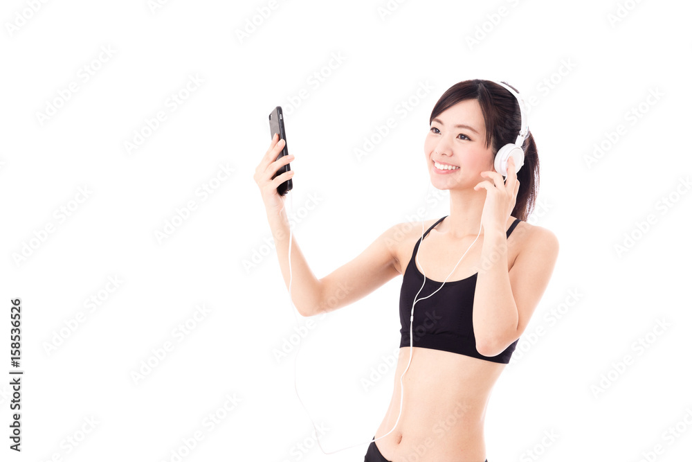 attractive asian woman sporty image on white background attractive asian woman sporty image on white background