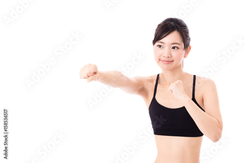 attractive asian woman sporty image on white background © taka