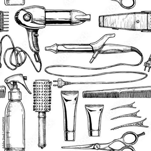 Pattern with hairdressers tools.