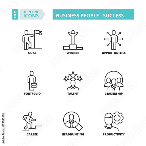 Thin line icons. Business people. Success