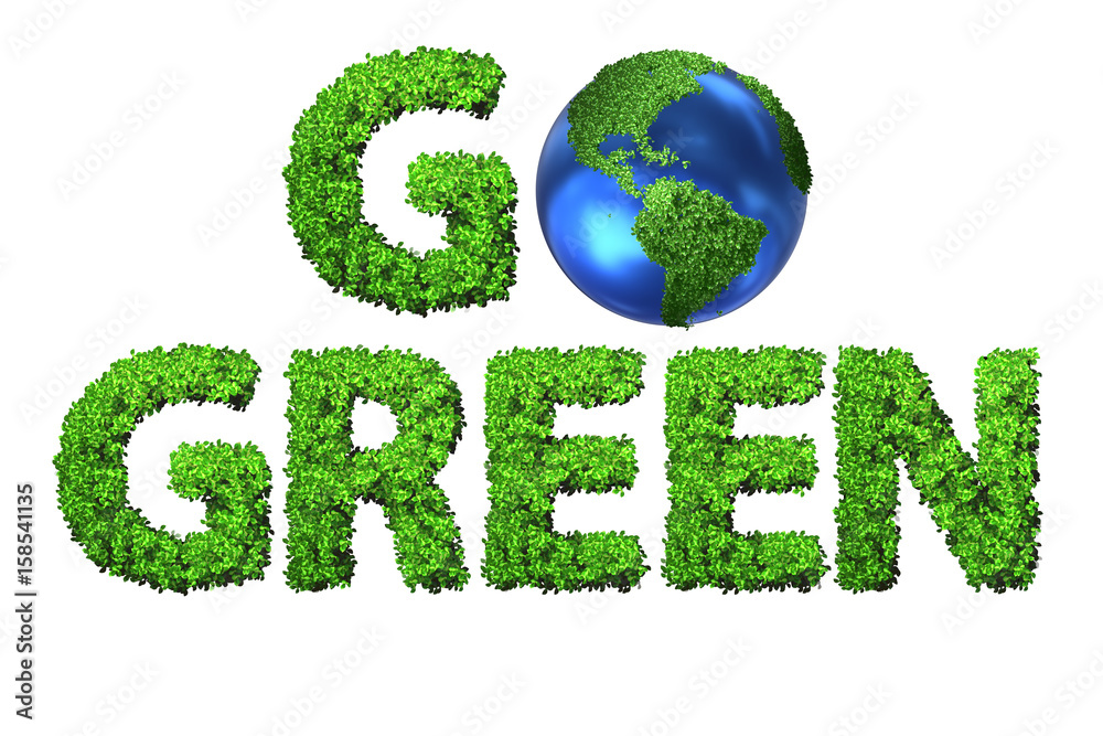 Go Green environmental concept with letters - 3d rendering Go Green environmental concept with letters - 3d rendering