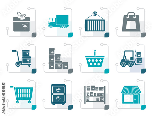 Stylized Storage, transportation, cargo and shipping icons - vector icon set
