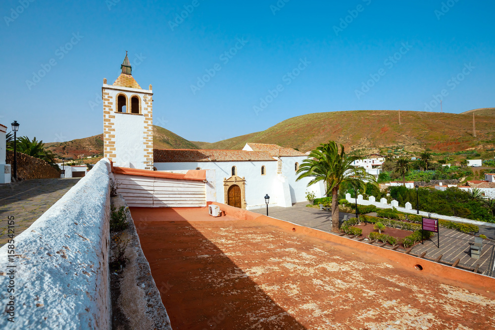 Central square with church in Betancuria village on Fuerteventura Island, Spain