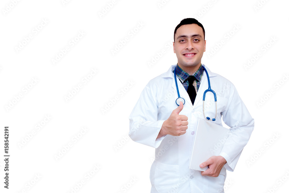 close up of male doctor hand showing thumbs up and holding file. close up of male doctor hand showing thumbs up and holding file.