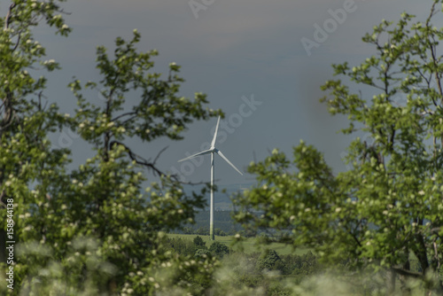 Wind power plant near Naklerov hill in north Bohemia