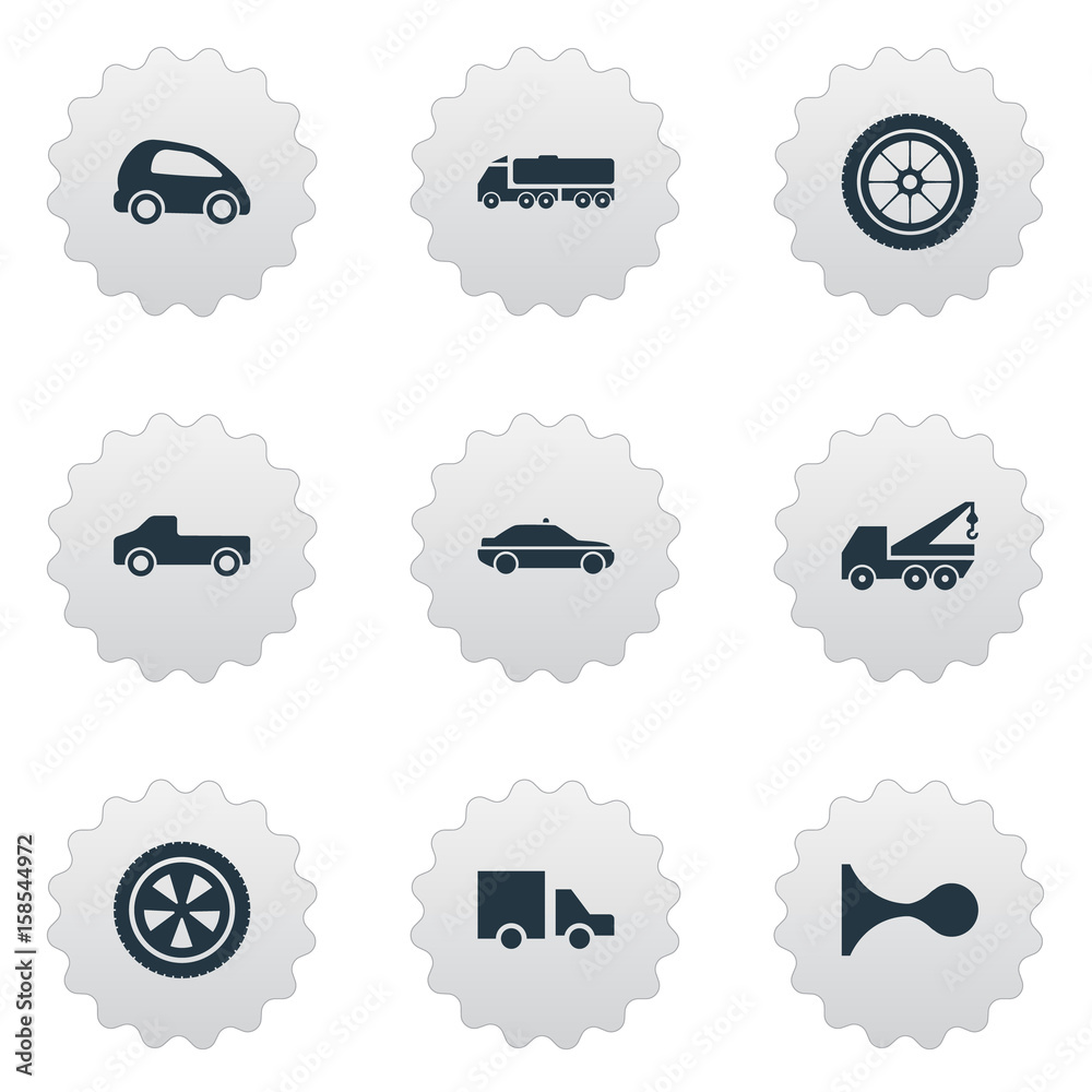 Illustration Set Of Simple Car Icons. Elements Lego, Rotation, Shipment And Other Delivery, And Faucet. Stock Vector | Adobe Stock