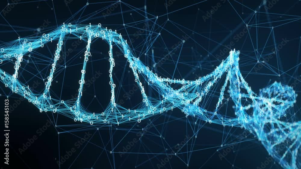 Abstract representation of digital binary plexus DNA molecule . For visuals, biology, biotechnology, chemistry, science, Medicine, cosmetics or as motion background. Seamless Loop.