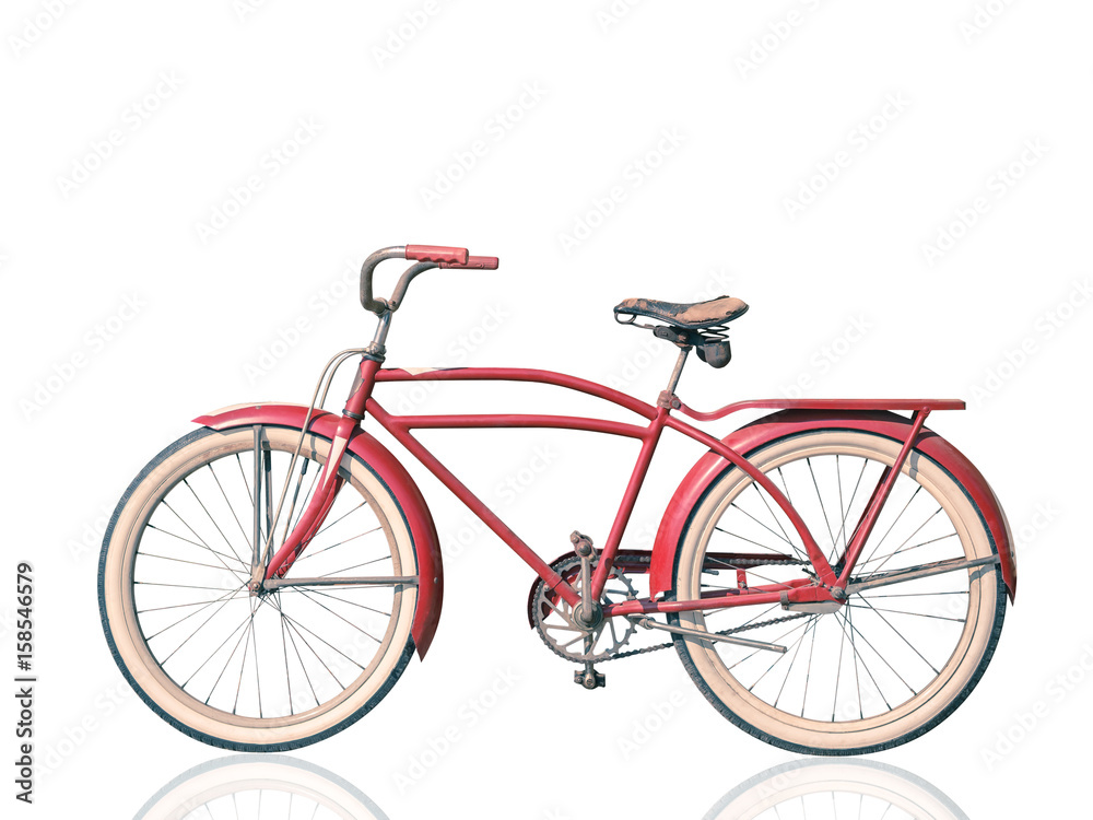 Retro vintage red bicycle isolated on white background. clipping path.