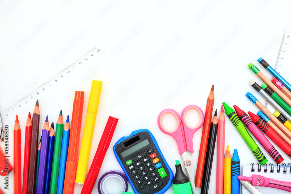 School supplies on white background School supplies on white background