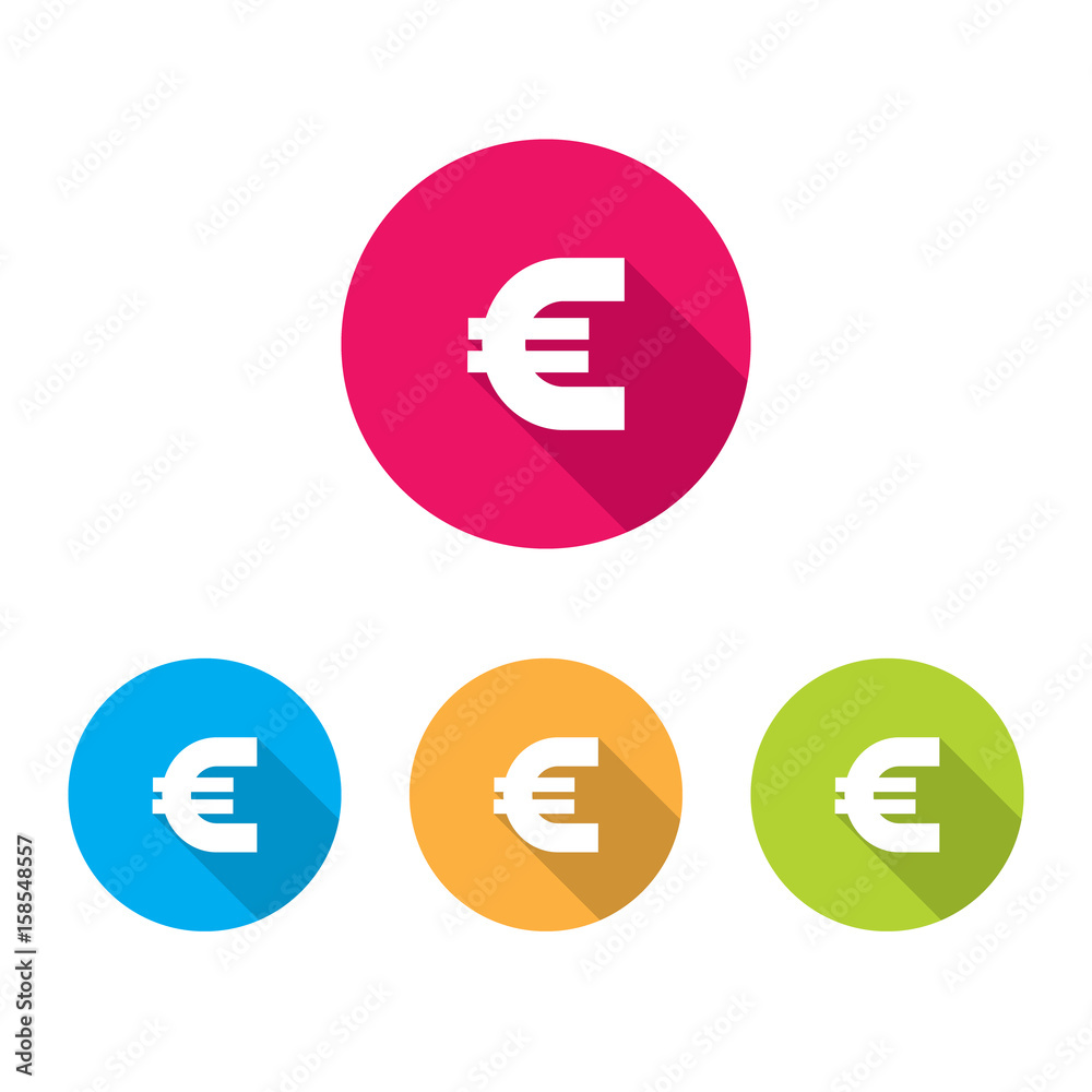 Modern Euro Sign Icons With Long Shadow Modern Euro Sign Icons With Long Shadow