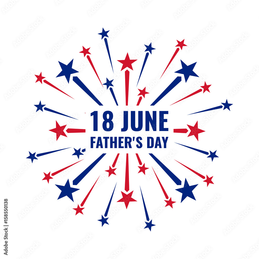 Fototapeta premium 18 june, father's day, red and blue fireworks on white background