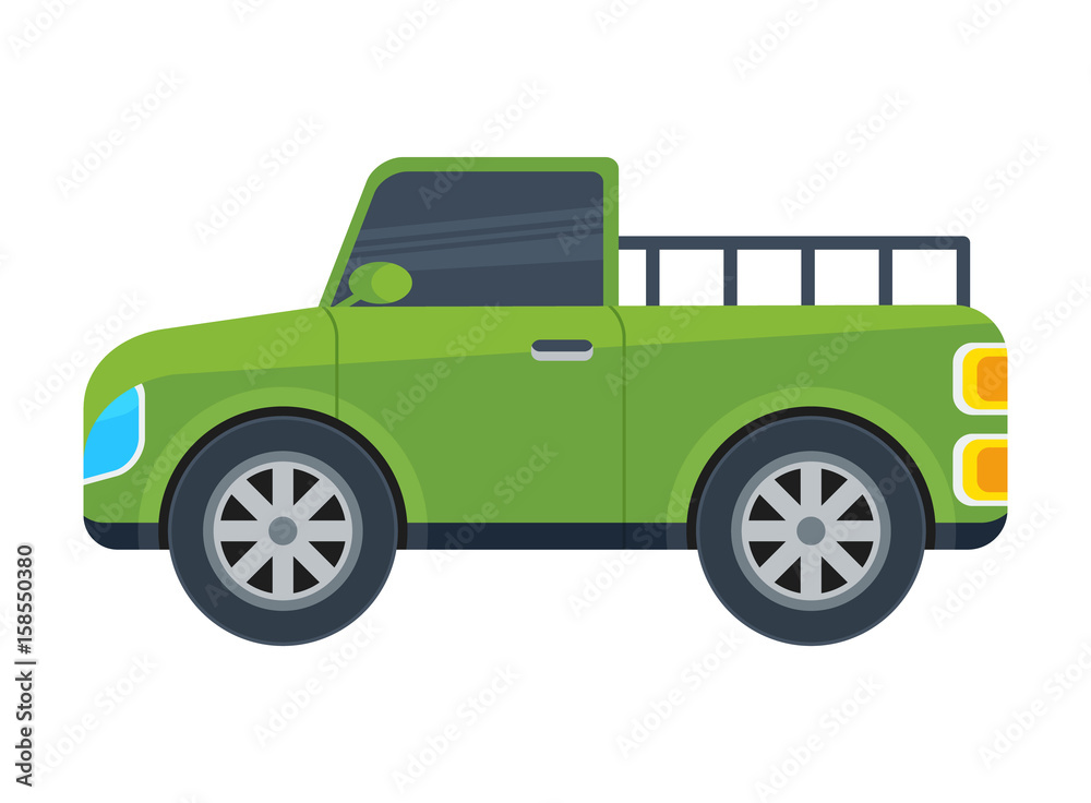 Pickup truck isolated icon. SUV car, off road jeep, modern automobile, people transportation side view vector illustration.