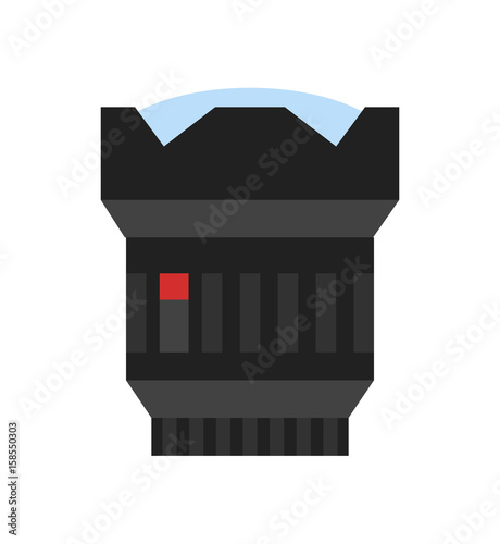 Modern camera photo lens icon. Optical photo equipment, professional zoom lens isolated vector illustration in flat design.