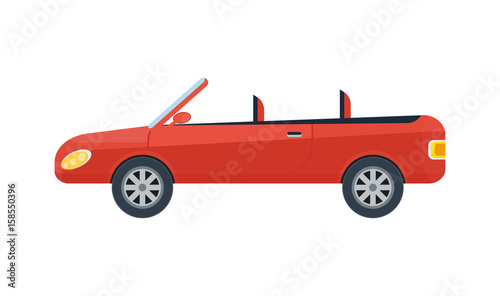 Modern cabriolet isolated icon. Sport car, modern automobile, people transportation side view vector illustration.