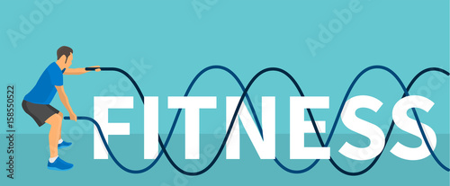 Men with battle rope exercise in the fitness text design, Vector illustration