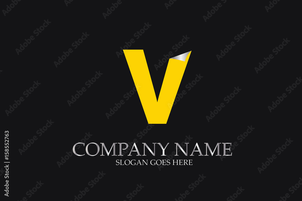 V Letter  yellow logo alphabet