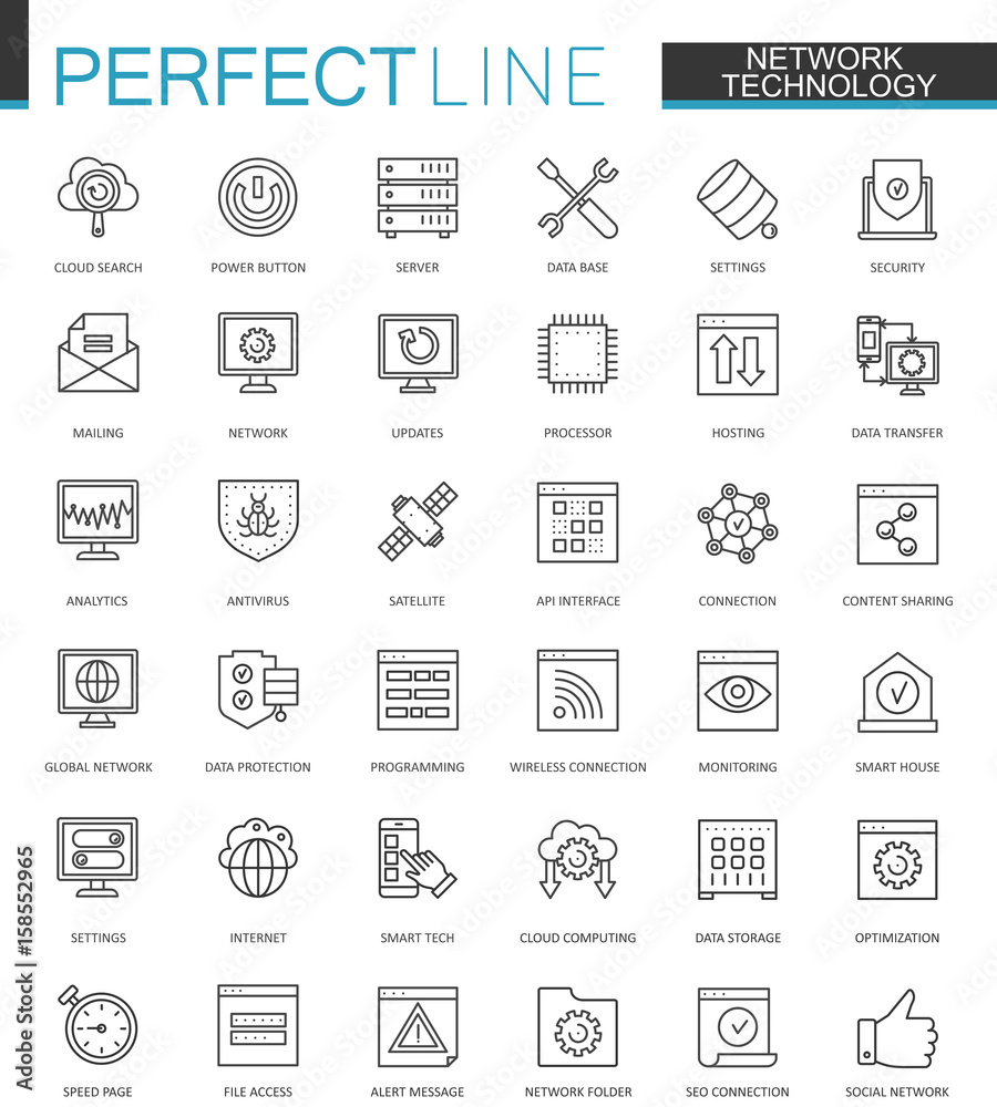 Network technology thin line web icons set. Big data outline stroke icons design. Network technology thin line web icons set. Big data outline stroke icons design.