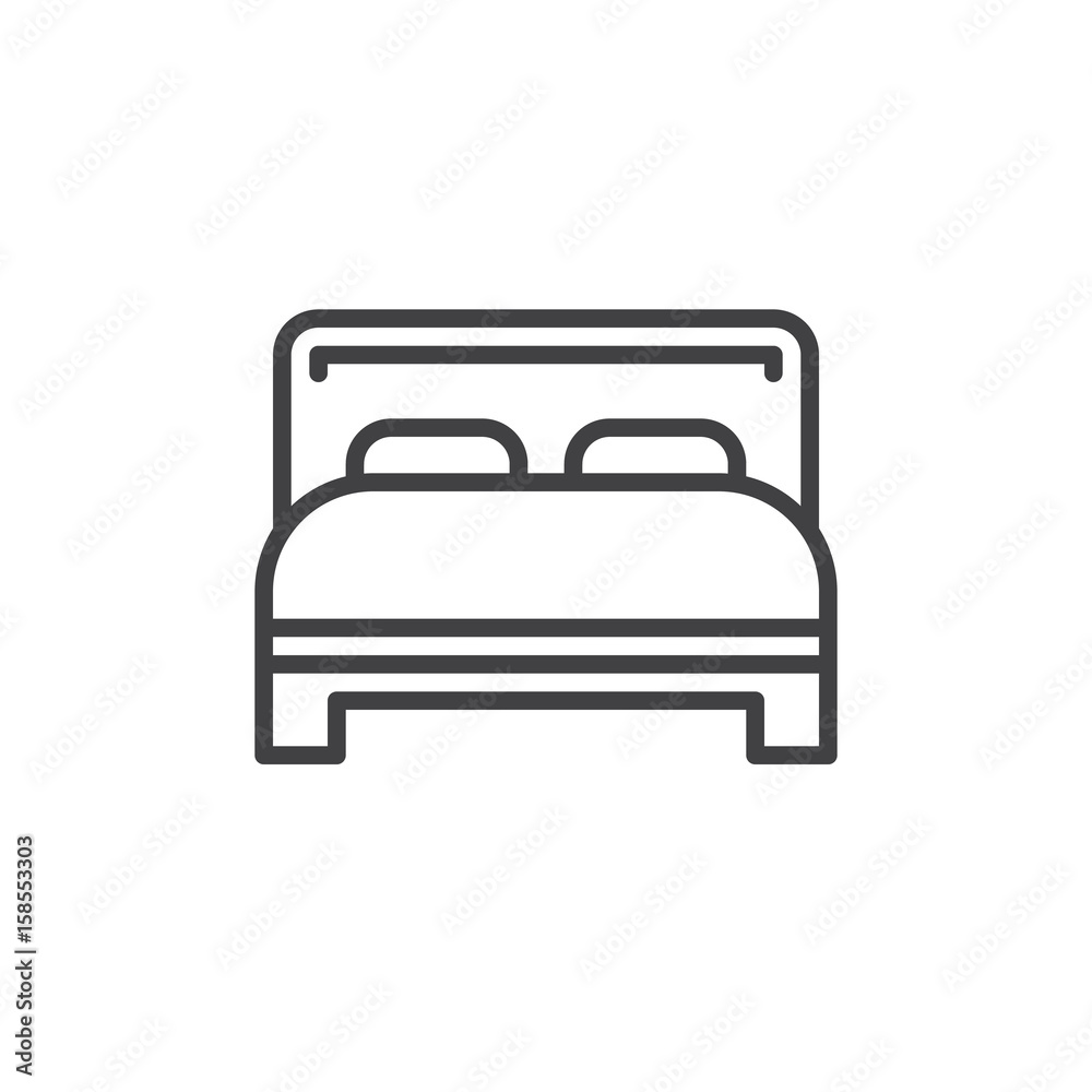 Double bed line icon, outline vector sign, linear style pictogram isolated on white. Symbol, logo illustration. Editable stroke. Pixel perfect Double bed line icon, outline vector sign, linear style pictogram isolated on white. Symbol, logo illustration. Editable stroke. Pixel perfect