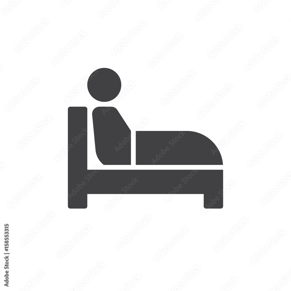 Sitting in bed icon vector, filled flat sign, solid pictogram isolated on white. Insomnia symbol, logo illustration. Pixel perfect Sitting in bed icon vector, filled flat sign, solid pictogram isolated on white. Insomnia symbol, logo illustration. Pixel perfect