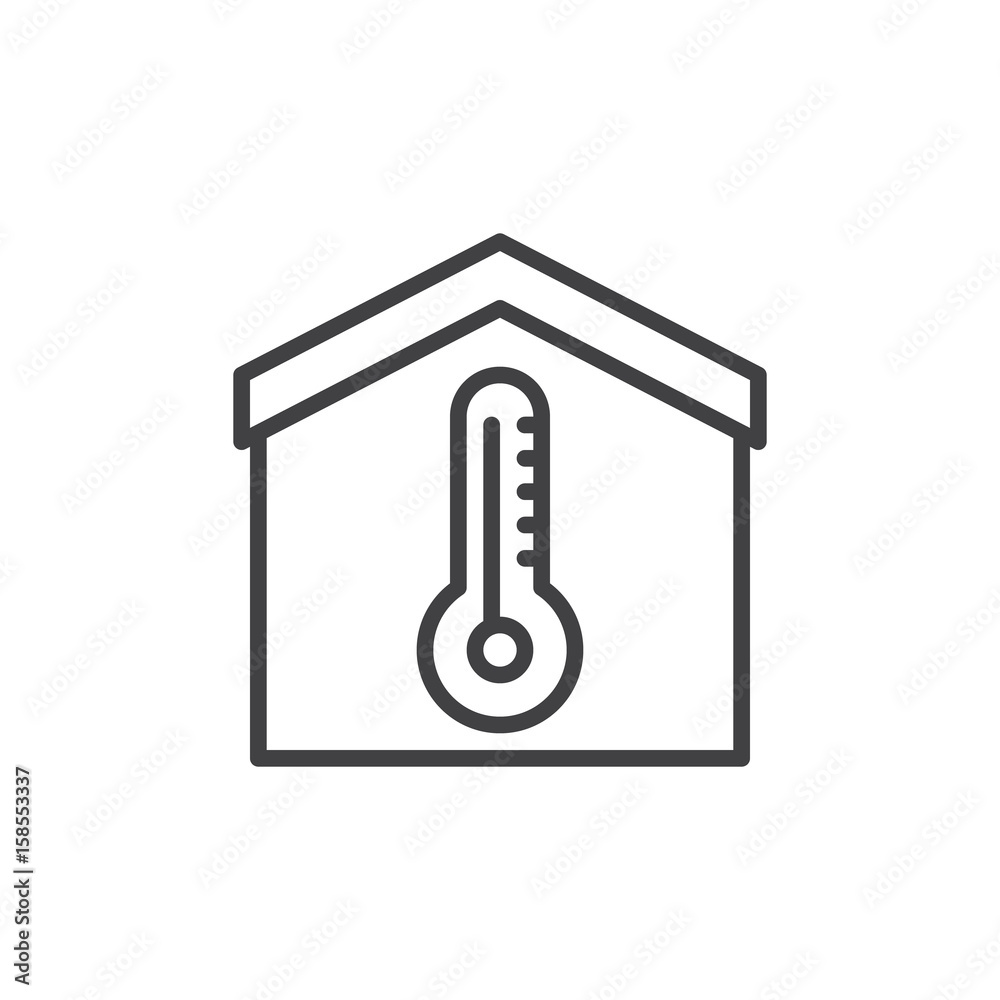 Temperature inside house line icon, outline vector sign, linear style pictogram isolated on white. Symbol, logo illustration. Editable stroke. Pixel perfect Temperature inside house line icon, outline vector sign, linear style pictogram isolated on white. Symbol, logo illustration. Editable stroke. Pixel perfect